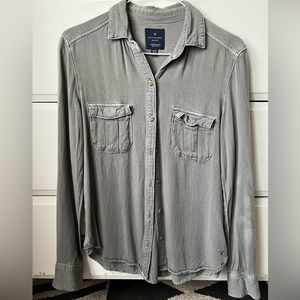 American Eagle Boyfriend Fit Shirt Button Down Soft & Sexy Gray Flannel